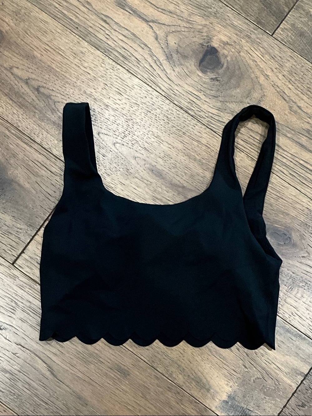 aerie Black Scalloped Edge Cropped Tank